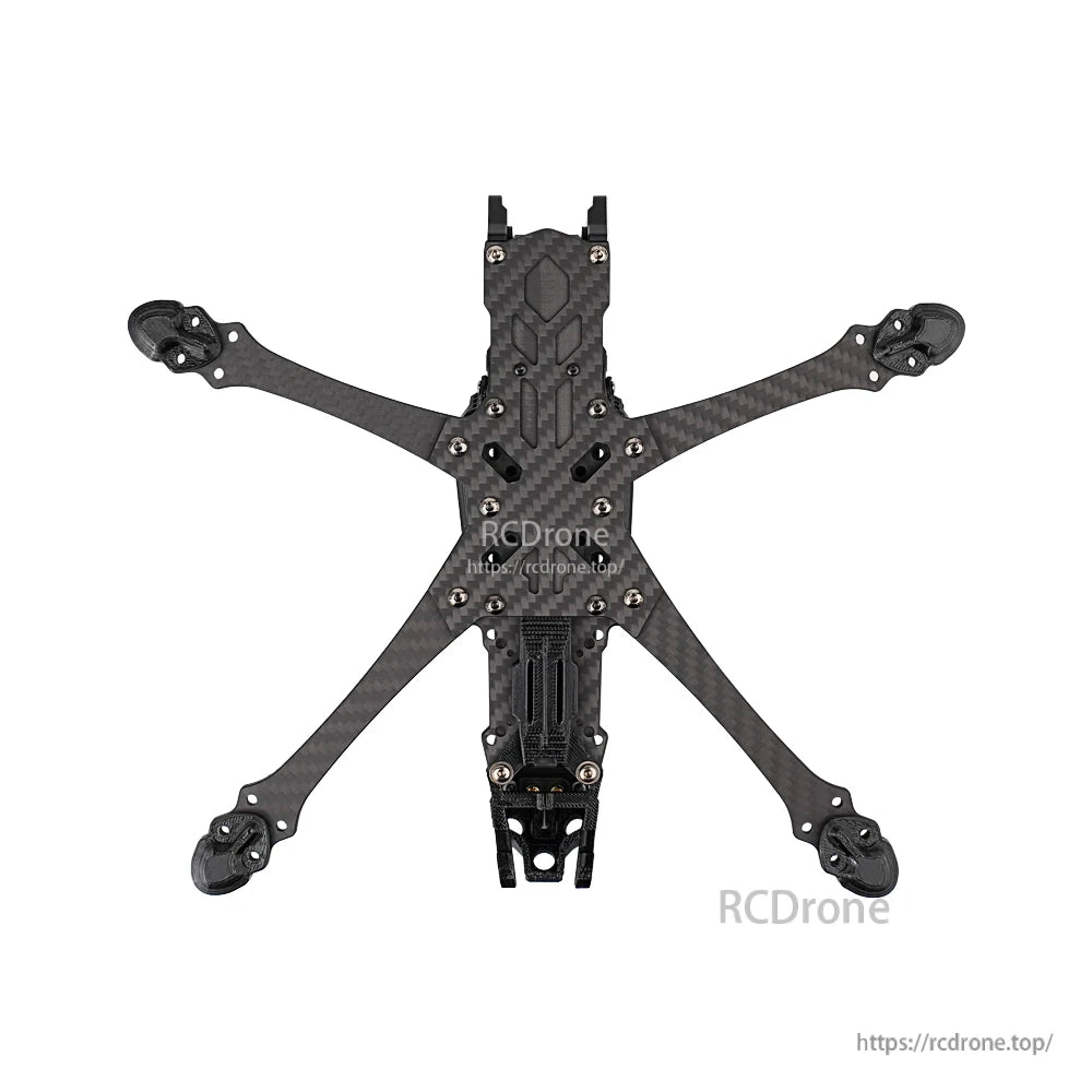 DeepSpace SEEKER5 5-inch FPV freestyle carbon fiber frame kit, top-down view with four arms and motor mounts
