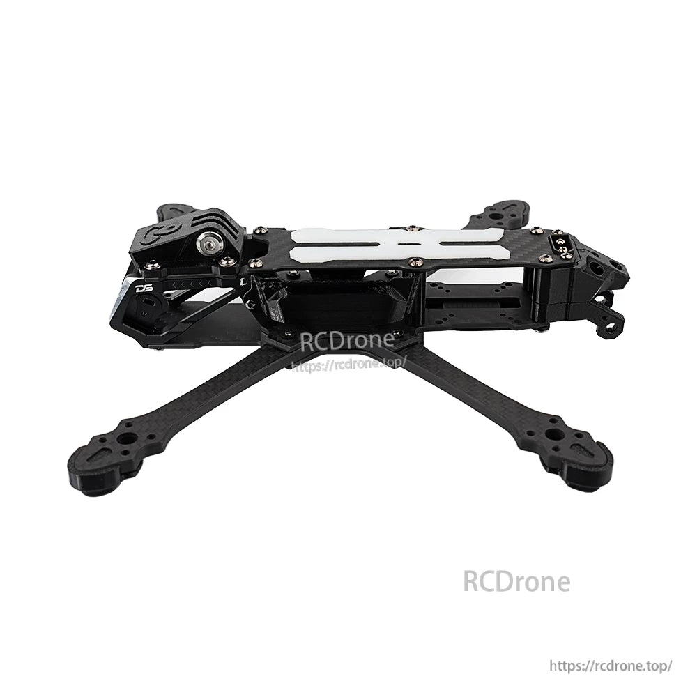 Carbon fiber 5-inch FPV freestyle drone frame kit with long arms, top plates, and front camera mount