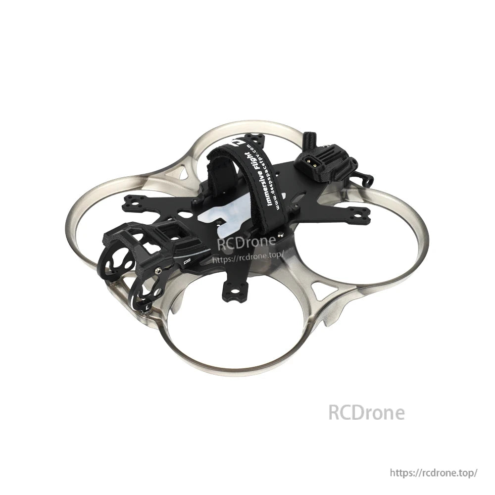 DeepSpace Stellar 25 2.5inch Freestyle FPV Frame, DeepSpace Stellar 25 2.5-inch FPV freestyle frame with silver duct guards, carbon center plate, and battery strap