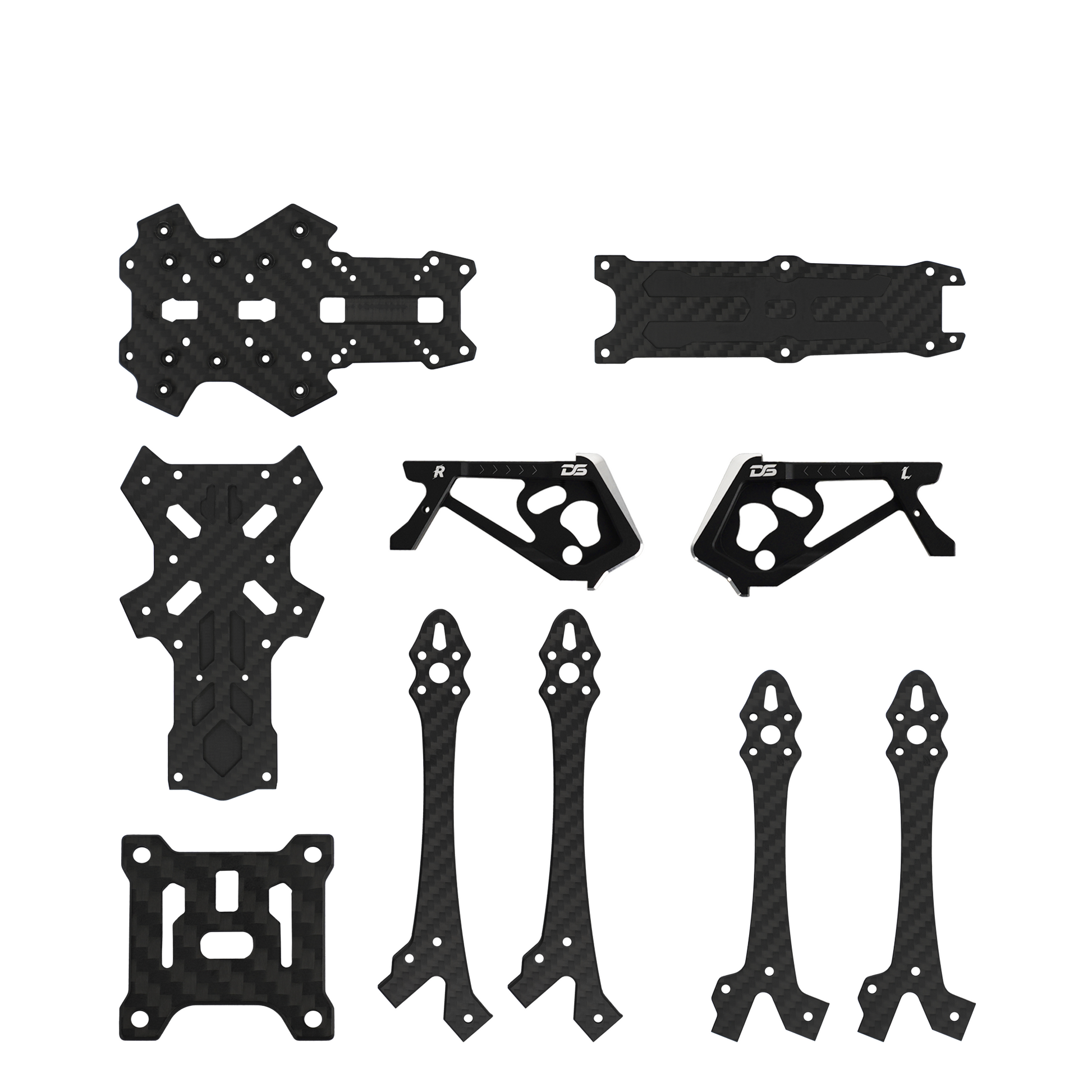 DeepSpace SEEKER 5 O4 Pro DC/XL FPV Frame, DeepSpace SEEKER 5 FPV drone frame kit carbon fiber plates, four arms, and left/right side panels