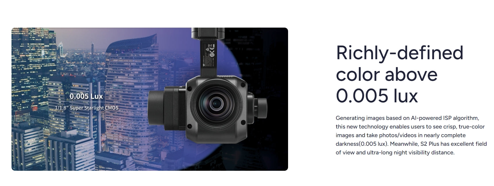 Deepthink S2 Plus Night Vision Drone, The Deepthink S2 Plus AI Night Vision Drone Camera features a color-rich sensor with 1/1.8" Super Starlight CMOS.