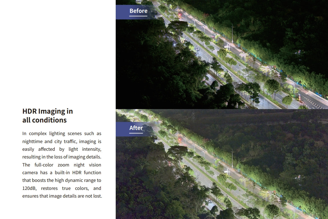 Deepthink S2 Pro AI Night, Before HDR imaging, complex lighting scenes can lose detail due to light intensity. Our camera features a full-color zoom night vision with built-in HDR function.