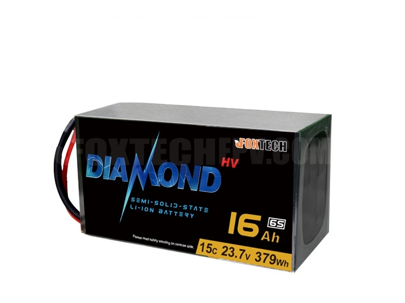 Diamond 6S HV series semi-solid lithium-ion battery with 23.7V and 379Wh capacity for high-energy density and reliable performance.