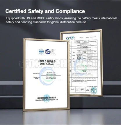 Diamond Pro 12S battery certified for safety and compliance with international standards.