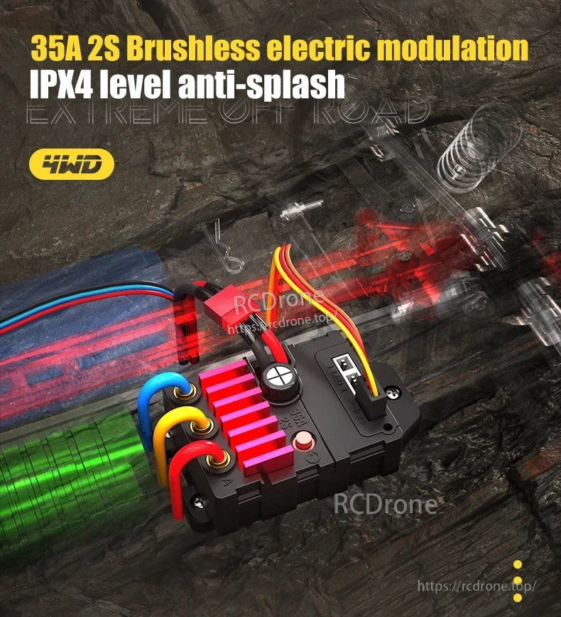 Dishuo Q130 RC Truck, 35A 2S brushless ESC, IPX4 splash-resistant, 4WD for superior extreme off-road performance.