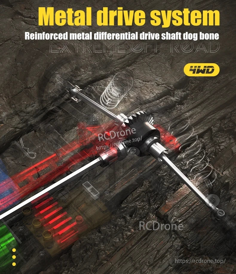 Dishuo Q130 RC Truck, Metal drive system with reinforced differential shaft and 4WD for extreme off-road performance