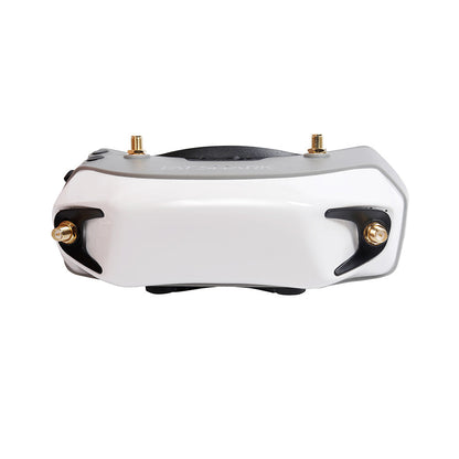 Top-front view of Fat Shark FPV goggles showing two corner antenna connectors and curved faceplate