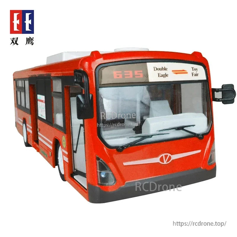 The Double Eagle 635 RC bus is a 1:14 scale toy with 2.4G control, auto-opening doors, and sound & light effects, ideal for kids and collectors.
