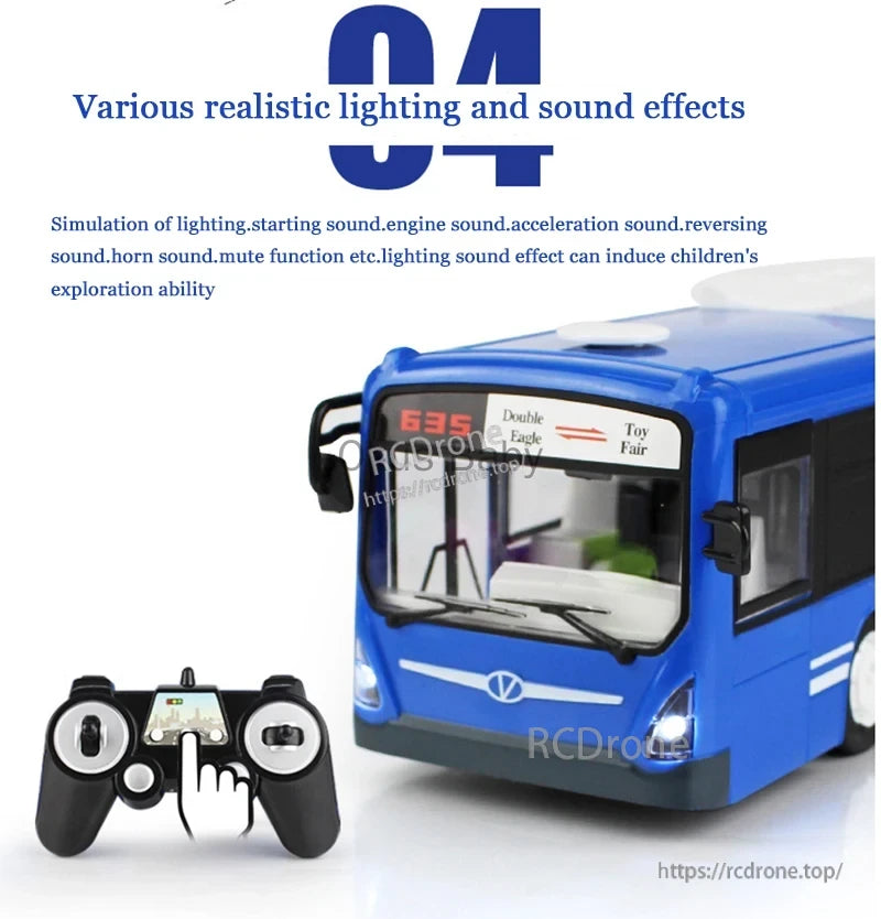 Double E 6Ch RC Bus, Realistic remote control bus with engine, horn, and reversing sounds for interactive play.