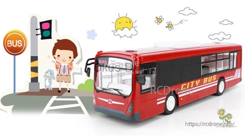 Double E 6Ch RC Bus, System supports anti-interference 2.4G and multi-vehicle play with a control distance of up to 30 meters.