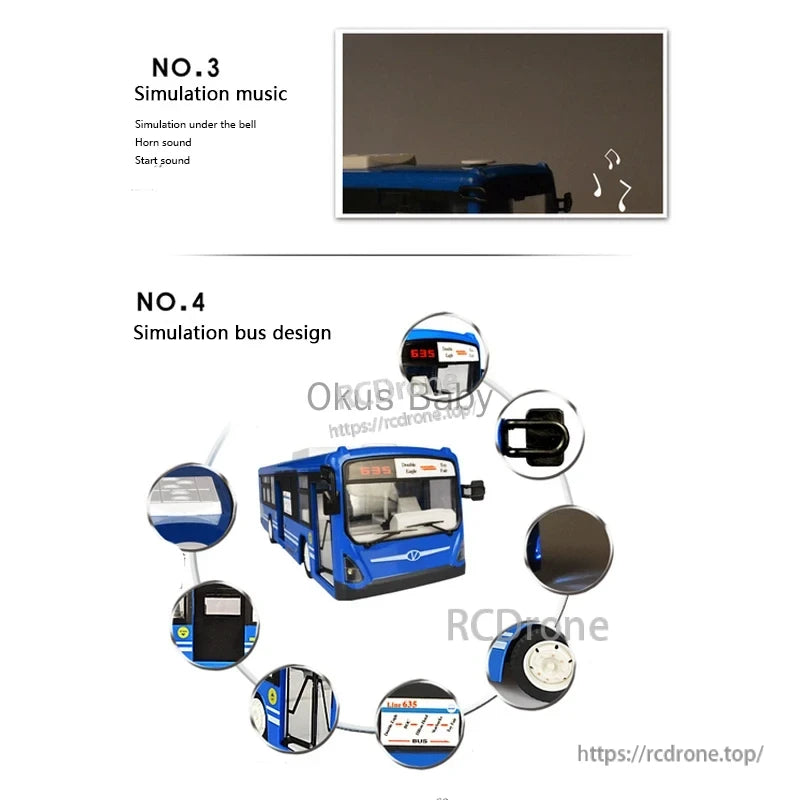 Double E 6Ch RC Bus, RC Bus with Simulation Music and Realistic Design Features