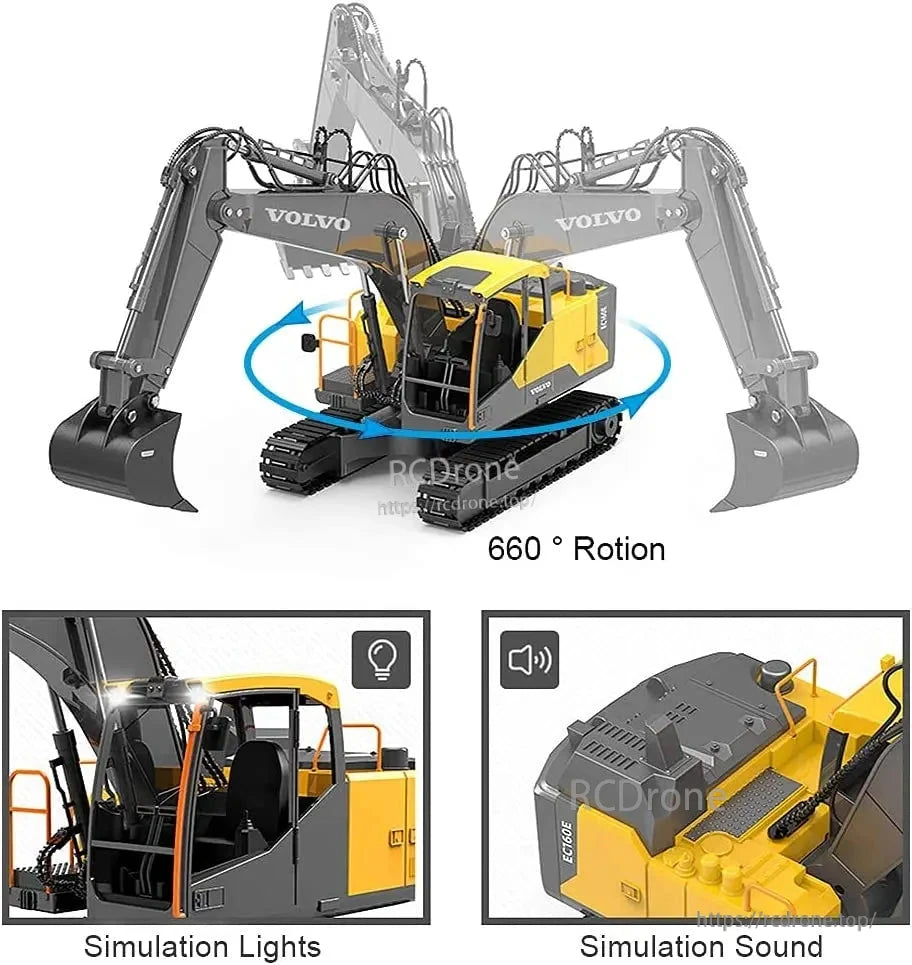 RC Excavator with 660° Rotation, Lights, Sound