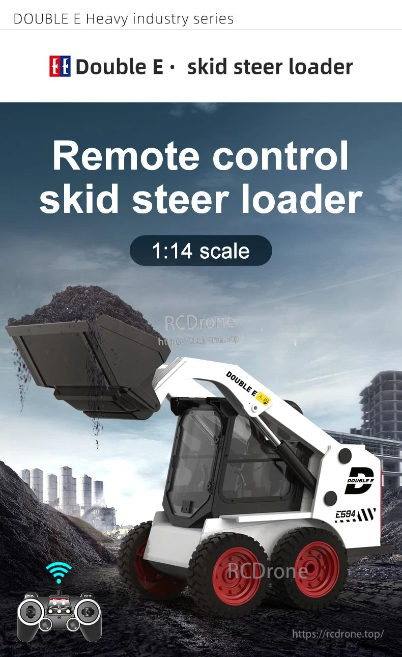 Double E E594 RC Skid Steer, Double E E594 1:14 scale remote control skid steer loader with realistic construction design.