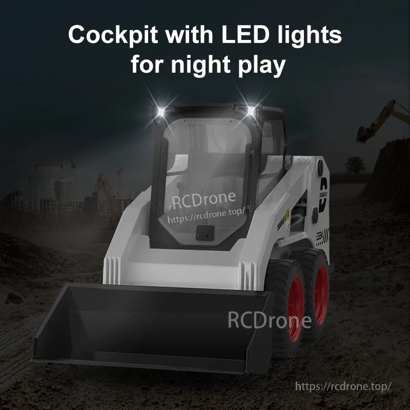 Double E E594 RC Skid Steer, The DOUBLE E RC Truck features remote-controlled digging arm, 360° rotation, and simulative sounds, with a rechargeable lithium battery.