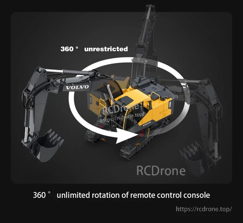 Double E E598 RC Excavator, 360° unrestricted rotation, Volvo RC excavator, remote control console