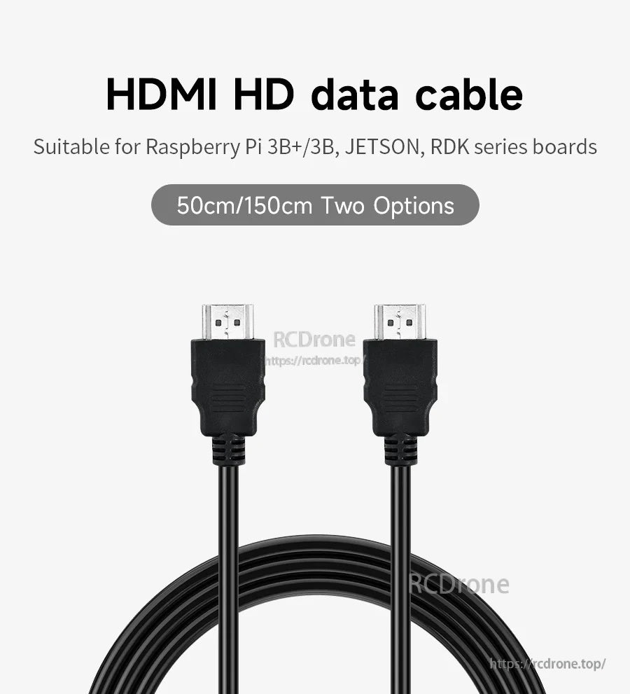 Double HDMI HD data cable with male HDMI connectors on both ends; length options 50 cm or 150 cm