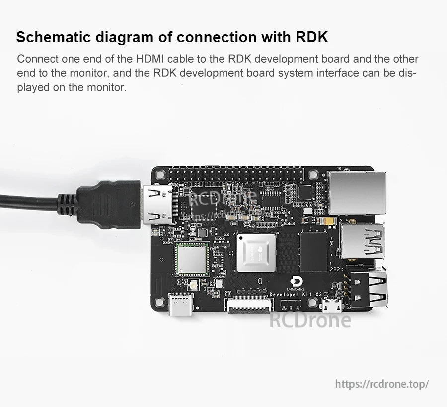 RDK development board connected to a monitor using the HDMI cable
