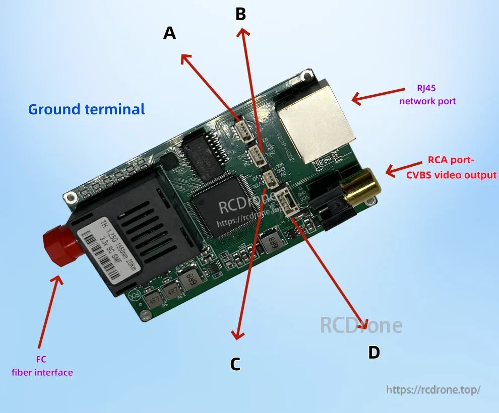 Drone Optical Fiber Module, Fiber optic module with network, video, and ground connections