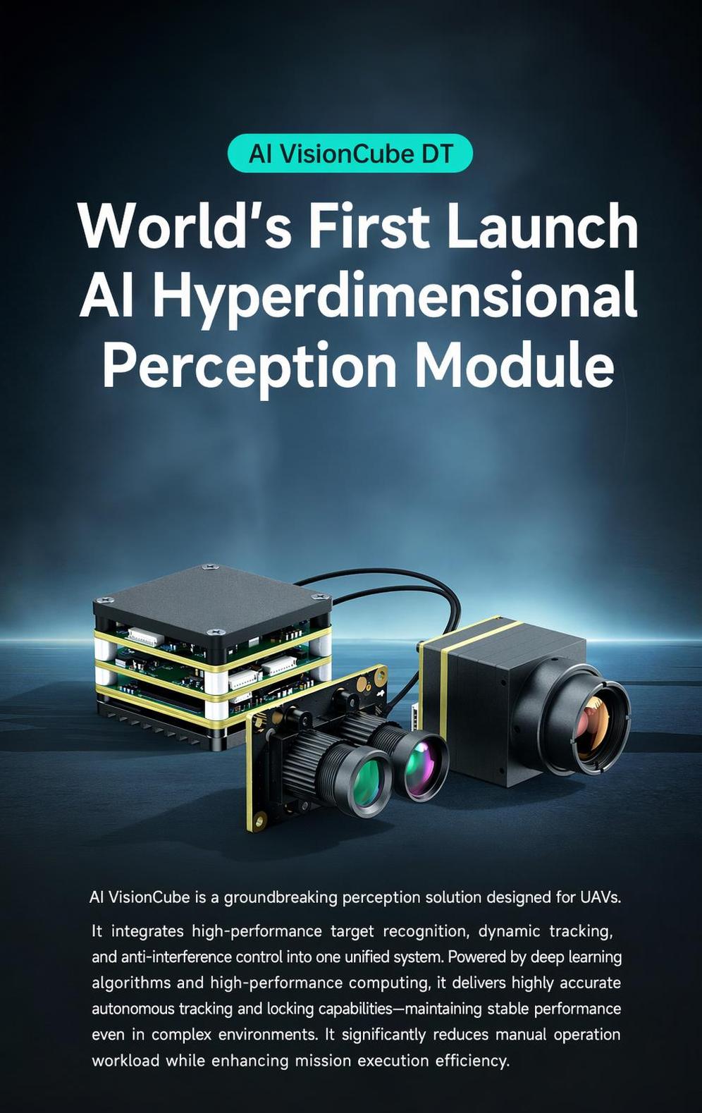 Droneer AI VisionCube DT AI perception module kit with AI flight controller stack and dual-lens camera