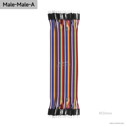 Male-to-male rainbow ribbon jumper wires bundle with pin headers on both ends