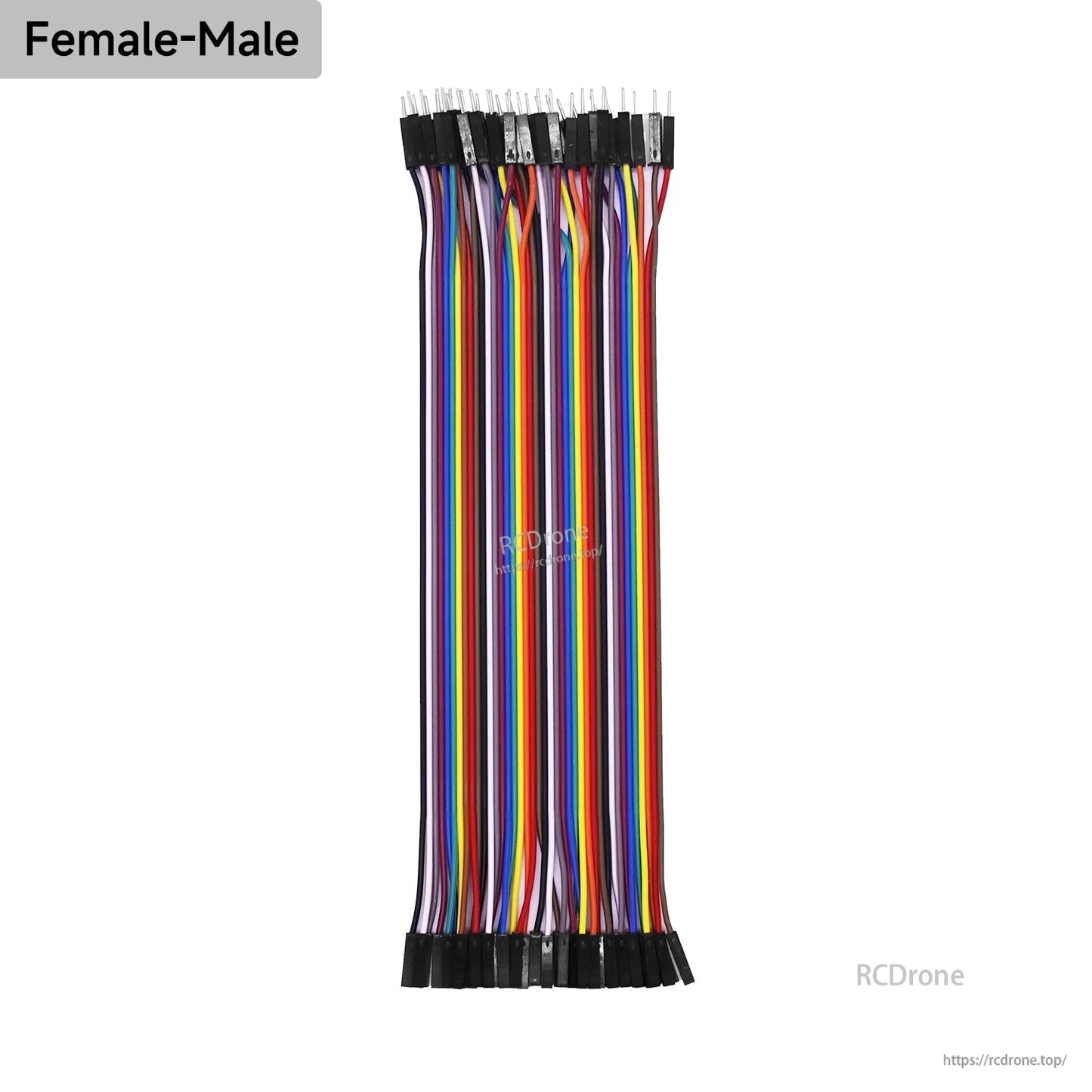 Female-to-male rainbow ribbon jumper wires bundle with pin header ends and female sockets