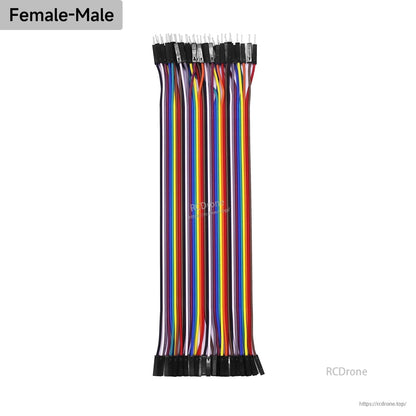 Female-to-male rainbow ribbon jumper wires bundle with pin header ends and female sockets