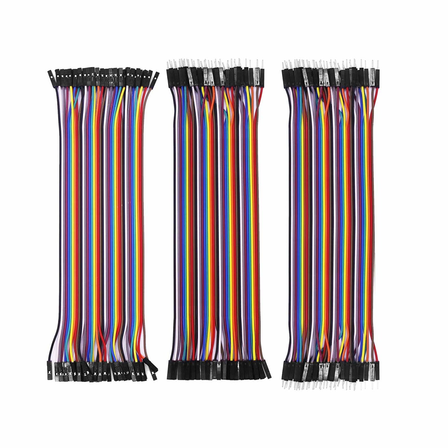 DuPont Jumper Cable set, rainbow ribbon wires with female-female, female-male, and male-male connectors