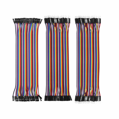 DuPont Jumper Cable set, rainbow ribbon wires with female-female, female-male, and male-male connectors