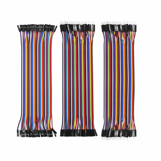 DuPont Jumper Cable set, rainbow ribbon wires with female-female, female-male, and male-male connectors