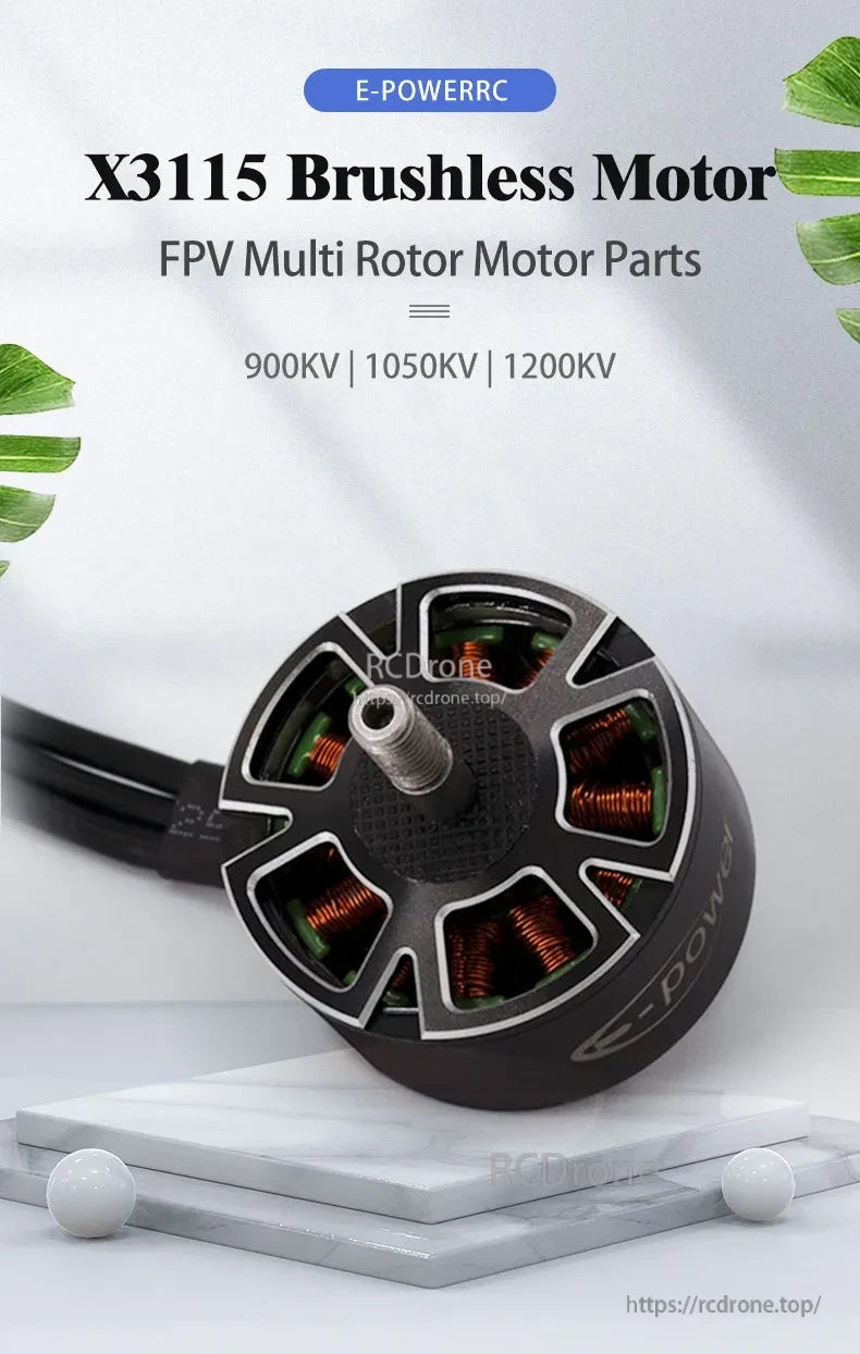 X3115 brushless motor with 900KV/1050KV/1200KV options for FPV multirotor drones.