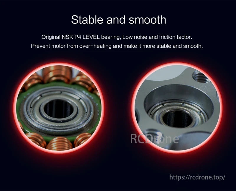 E-R2205 Brushless Racing Motor, Stable, smooth NSK P4 bearing, low noise, prevents overheating.