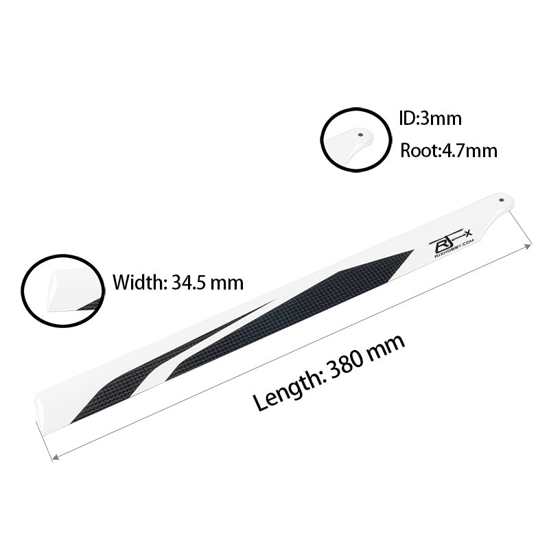 RJXHOBBY 380mm carbon fiber RC helicopter main blade with 34.5mm width and 3mm mounting hole