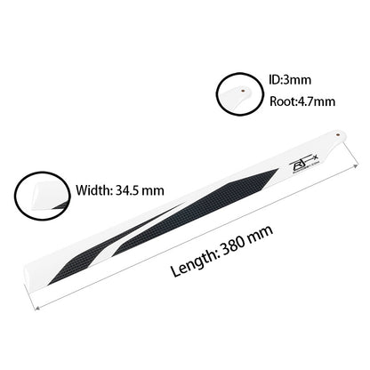 RJXHOBBY 380mm carbon fiber RC helicopter main blade with 34.5mm width and 3mm mounting hole