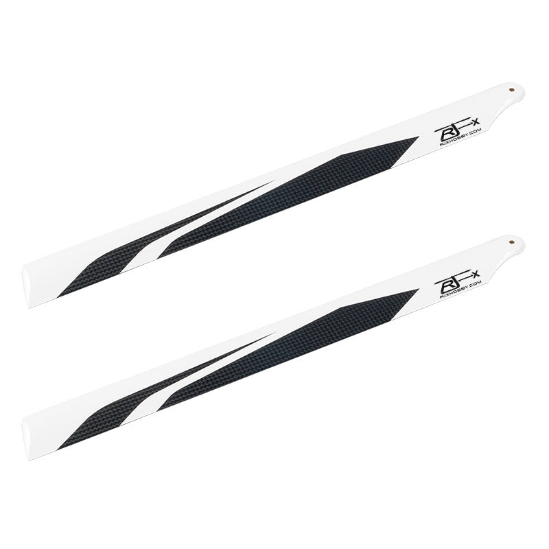 Pair of RJXHOBBY 380mm 3K carbon fiber FBL RC helicopter main blades in white with black weave accents