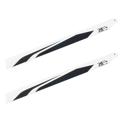 Pair of RJXHOBBY 380mm 3K carbon fiber FBL RC helicopter main blades in white with black weave accents