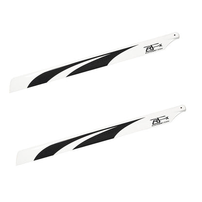 RJXHOBBY 470mm Carbon Fiber Blades, Pair of RJXHOBBY 470mm carbon fiber helicopter rotor blades in white with black weave accents