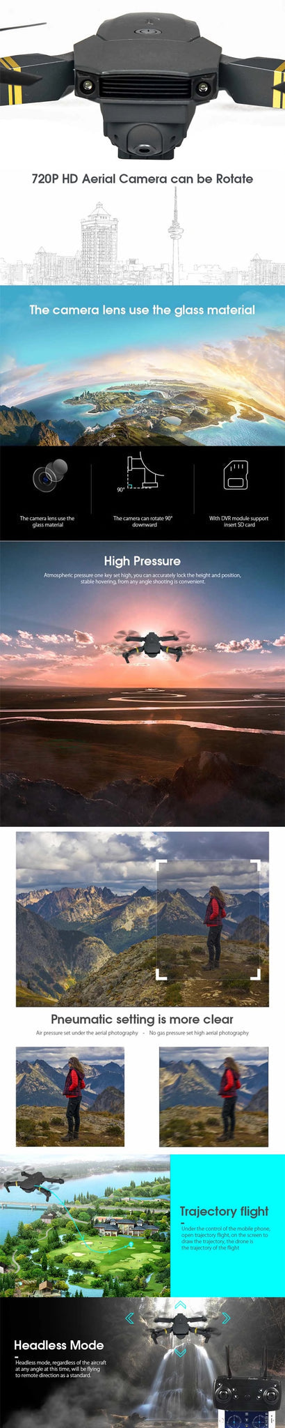 E58 Drone, aerial camera can be rotate the camera lens use the glass material .