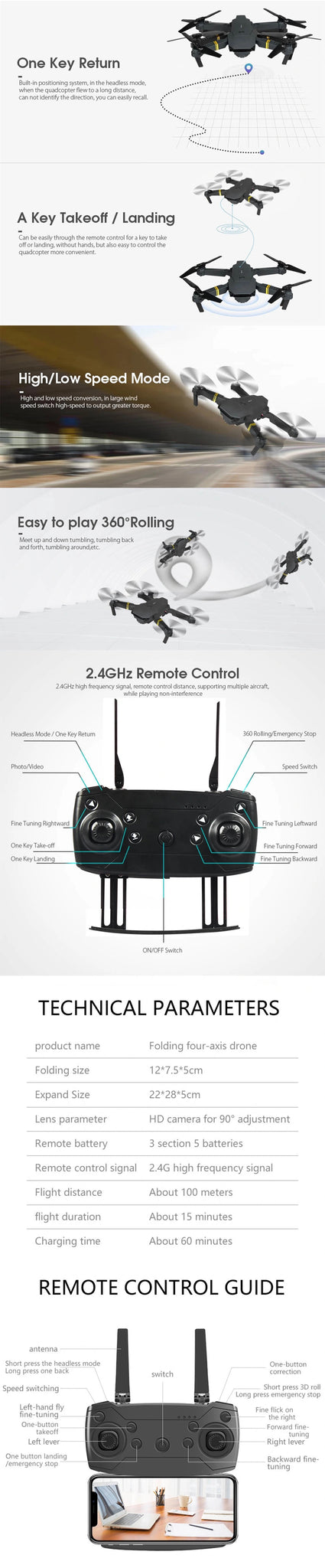 E58 Drone, it have 3-level flight speed to switch that can make more fun with
