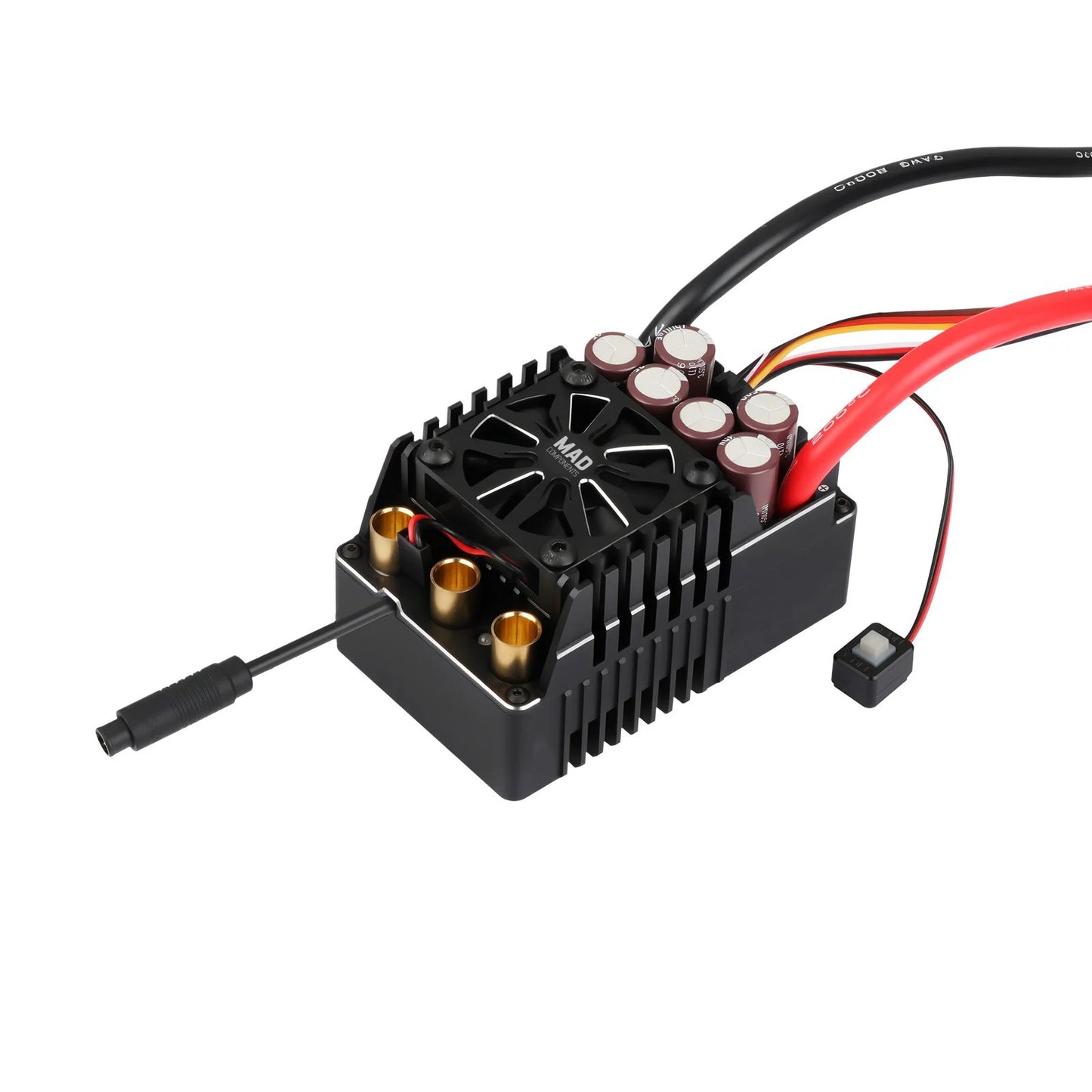 MAD MAX8 HV 550A V2 brushless sensored ESC with cooling fan, heatsink case, and prewired power leads