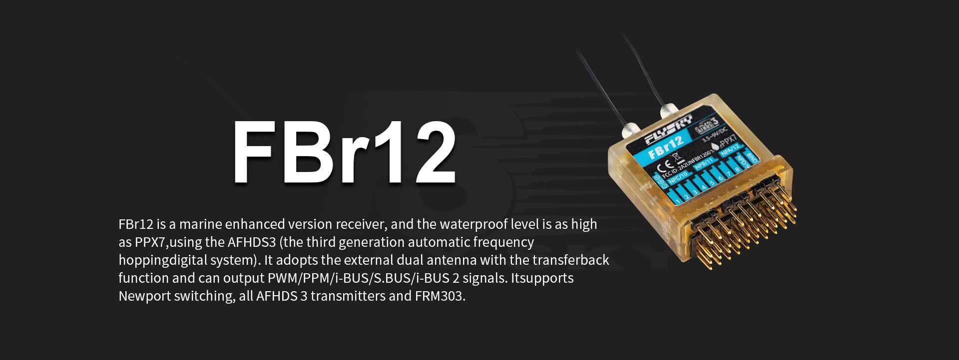 FlySky FBr12 Receiver, FBrl2 is a marine enhanced version receiver, and the waterproof level is as