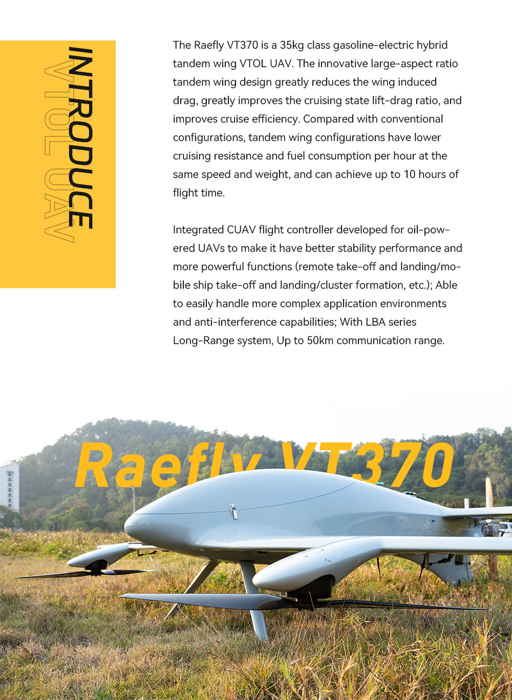 CUAV Raefly VT370 VTOL, Raefly VT370 is a gasoline-electric hybrid tandem wing VT