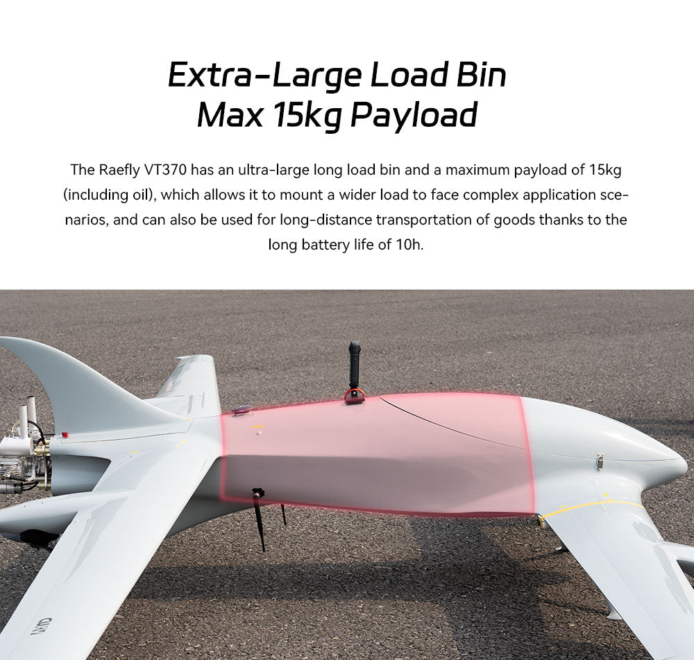 CUAV Raefly VT370 VTOL, Raefly VT370 has an ultra-large long load bin and a maximum