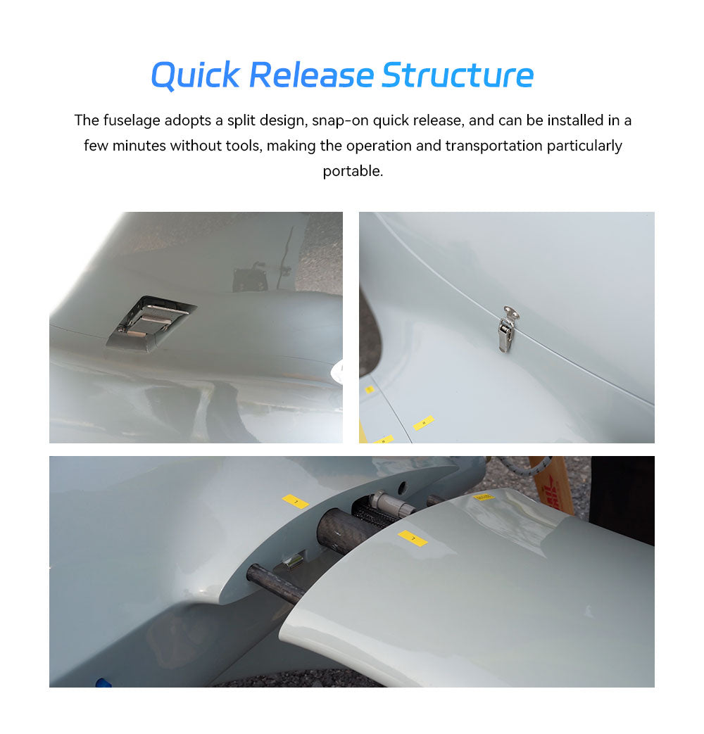 CUAV Raefly VT370 VTOL, fuselage adopts a split design; snap-on quick release; and can be installed