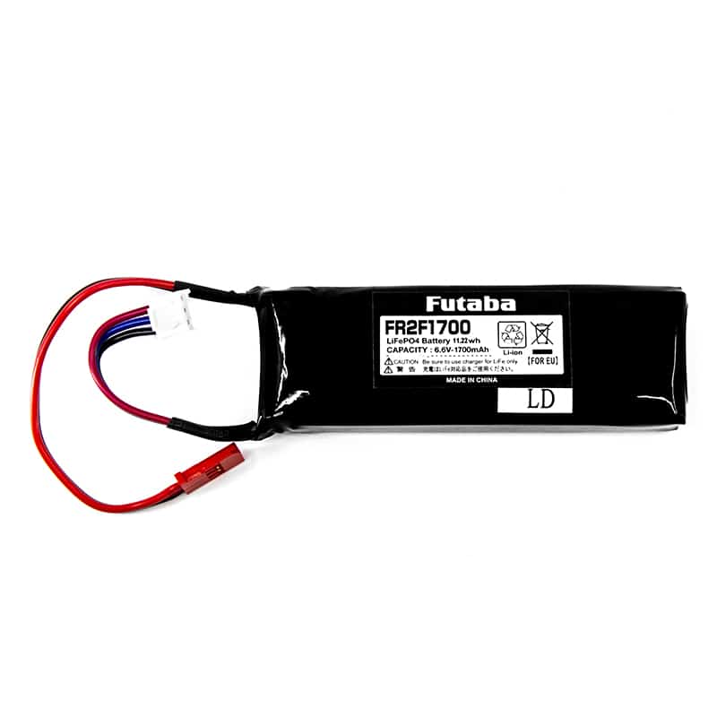 Futaba FR2F1700 6.6V 1700mAh LiFePO4 receiver battery pack with lead wires and connectors