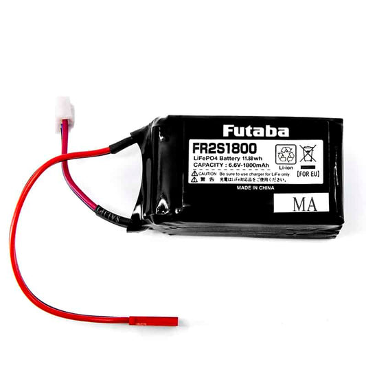 Futaba EBA0146 1800mAh LiFe receiver battery pack, FR2S1800 label with red lead and white plug