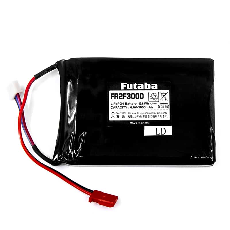 Futaba FR2F3000 6.6V 3000mAh LiFePO4 receiver battery pack with red JST lead and balance plug