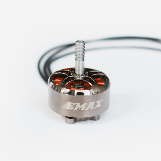 Emax ECOII 2810 brushless motor front view with EMAX logo and threaded shaft