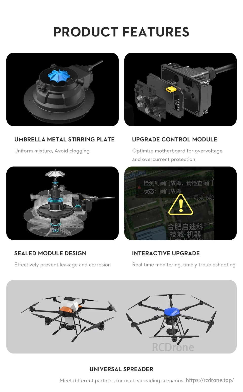 EFT EPS200 Pro Granule Spreader, Umbrella metal stirring plate with upgraded control, sealed design, interactive features, and versatility for efficient mixing and spreading in various scenarios.