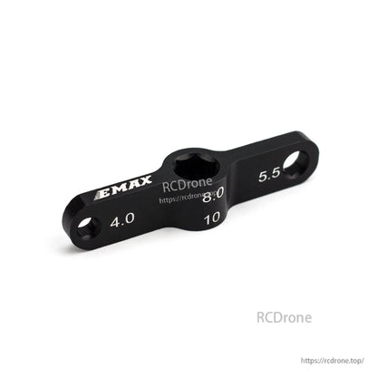 Side angle of black EMAX multi-size nut wrench with 4.0, 5.5, 8.0 and 10 markings