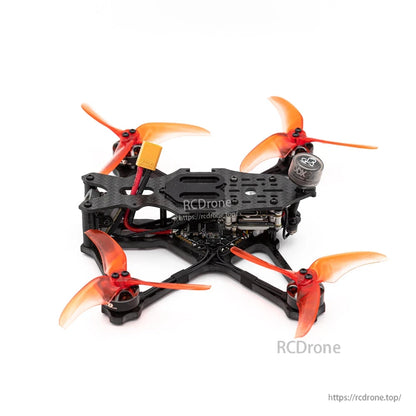 3.5-inch FPV quad side angle showing battery lead and rear antenna mount on carbon frame